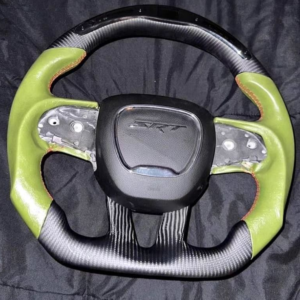 Dodge Charger/Challenger Led, Carbon Fiber, And Green Leather Steering Wheel for Sale