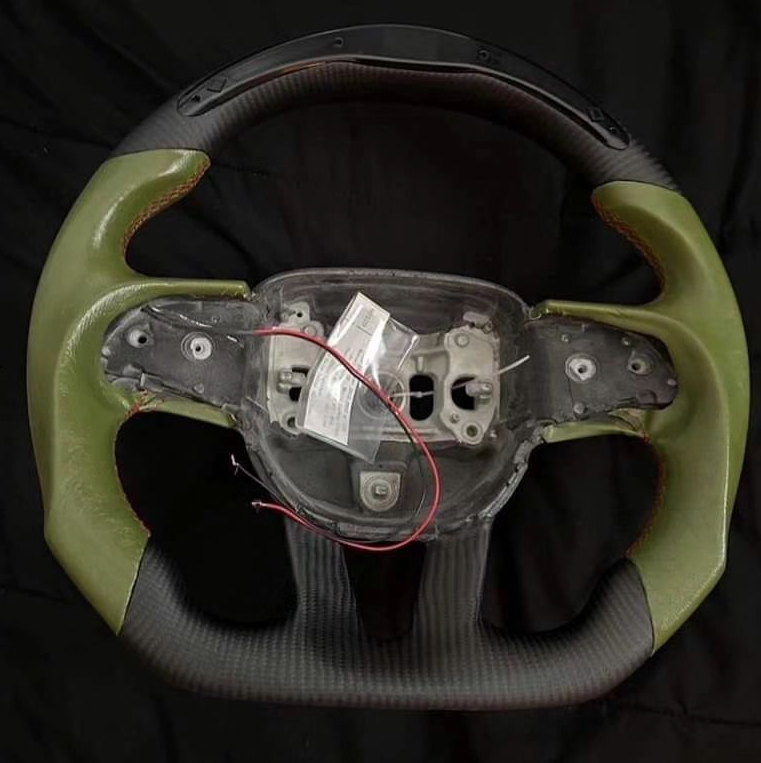 Dodge Charger/Challenger Led, Carbon Fiber, And Green Leather Steering Wheel for Sale - Image 2